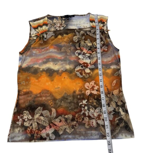 Blue Les Copains Women's Floral Orange Brown Sheer Sleeveless Tank Top S 44 US 8 - Picture 11 of 11